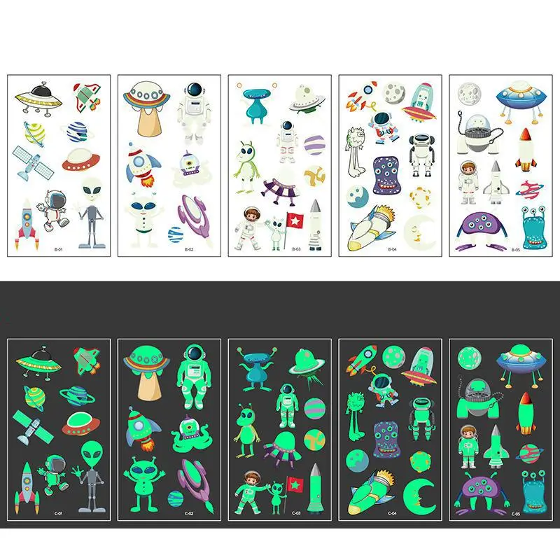 New Cartoon Luminous Tattoo Sticker For Children Unicorn Car Fish Temporary Waterproof Tattoo Body Art Kid Cartoon