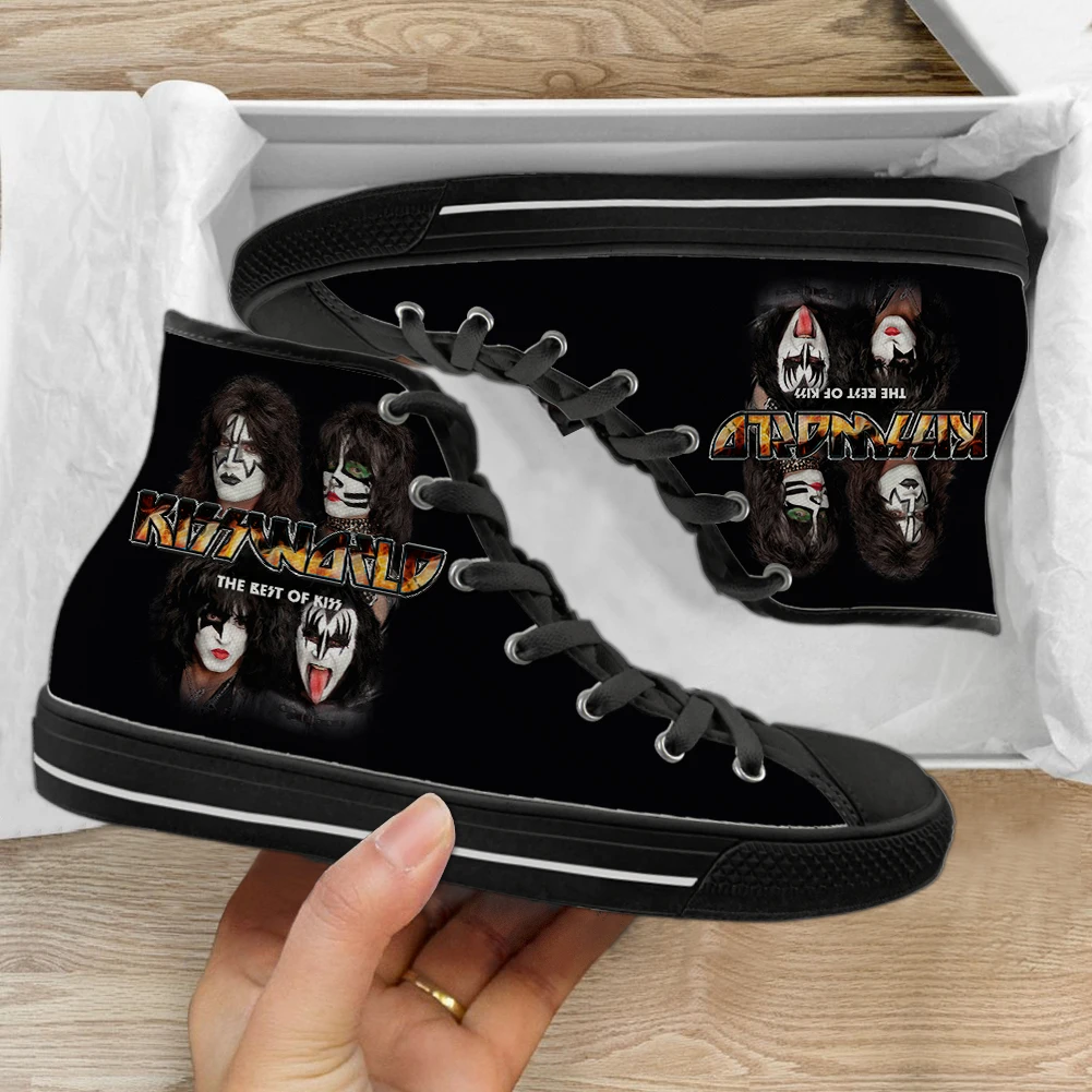 

Туфли для женщин и мужчин Kiss рок-группы, сникерсы на плоской подошве из тяжелого металла, женские и мужские спортивные холщовые туфли для бега, высокое качество