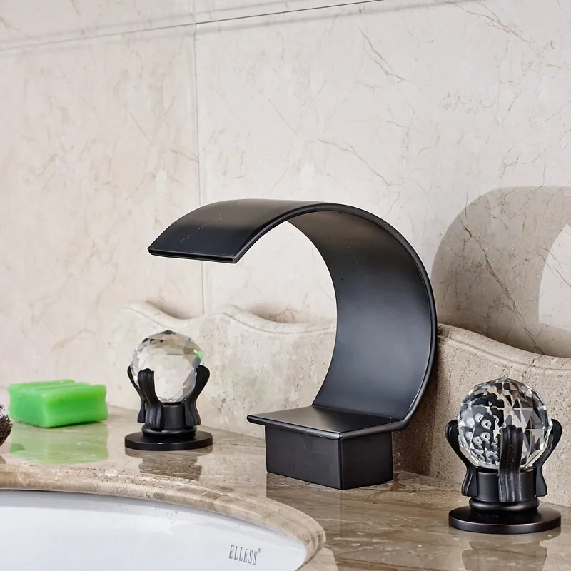 

Vidric Modern Crystal Two Handles Bathroom Sink Faucet Deck Mounted Waterfall Bath Spout Mixer Taps