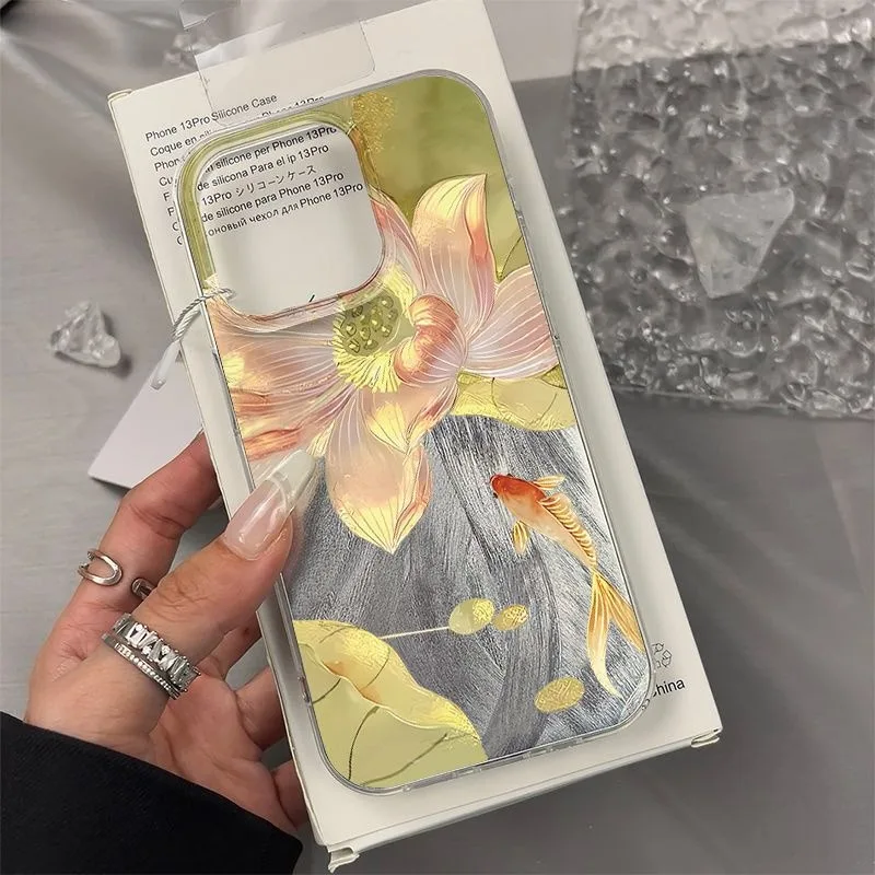 Vibrant Golden Lotus Koi Fashionable Shockproof Phone Case Cover