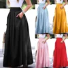 Spring Summer Office Lady Pleated Skirt Women High Waist A Line Floor Length Skirt Faldas With Pockets Solid Baggy Maxi Skirt 1