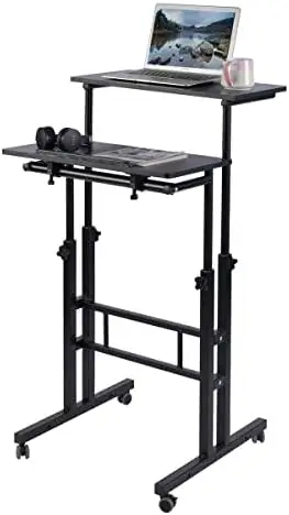

Computer Desk with Rolling Wheels for Home Office Workstation, Portable Laptop Tall Table for Standing or Sitting, Adults or Chi