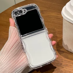 Transparent Wave Border Shockproof Phone Case - Soft Clear Cover - ZFlip3 (Transparent)