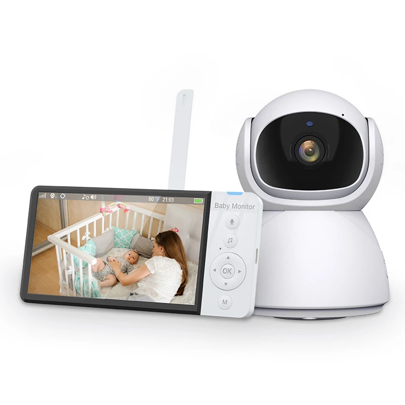 Babyphone vidéo sans fil, écran IPS de 5.0 pouces, avec caméra PTZ, audio  bidirectionnel, VOX, berceuse, sans WiFi, sans téléchargement, pour nounou,  ABM700