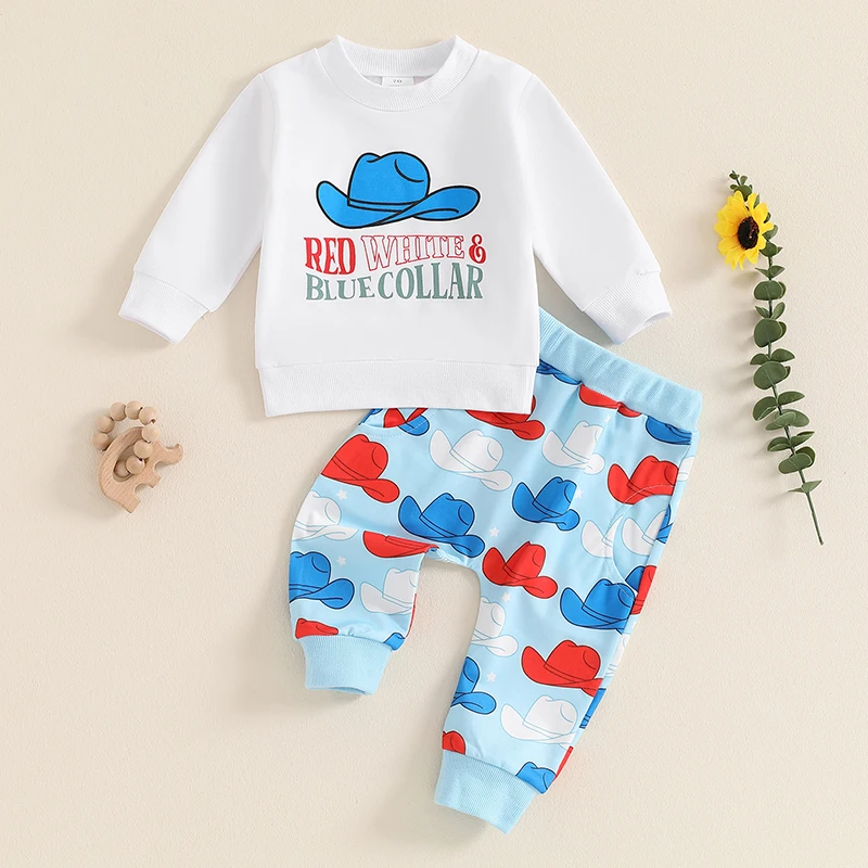 Description Picture 2 of itemBoys Autumn 2PCS Outfit Sets Long Sleeve Letter Cowgirl Hat Print Sweatshirt Pants Sets