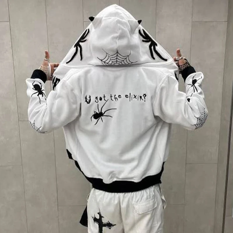 Y2K Style Wonen Hoodie Gothic Devil Ears Hoodies Spider