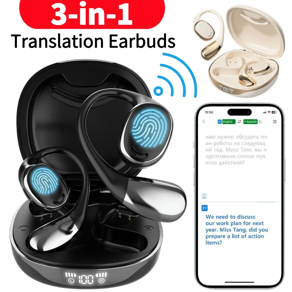 3-in-1 Language Translation Device 144 Languages & Accents Real-Time Two-Way Translation Earphones HD Sound For Travel Business