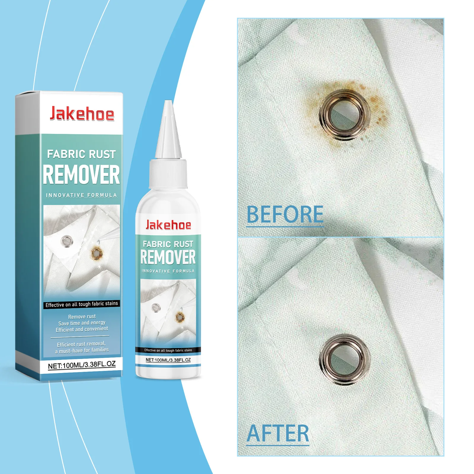 Jakehoe Fabric Rust Remover Gentle Cleaning Color Protection Yellow Edge Cleaner for Clothing Removal of Rust Stains