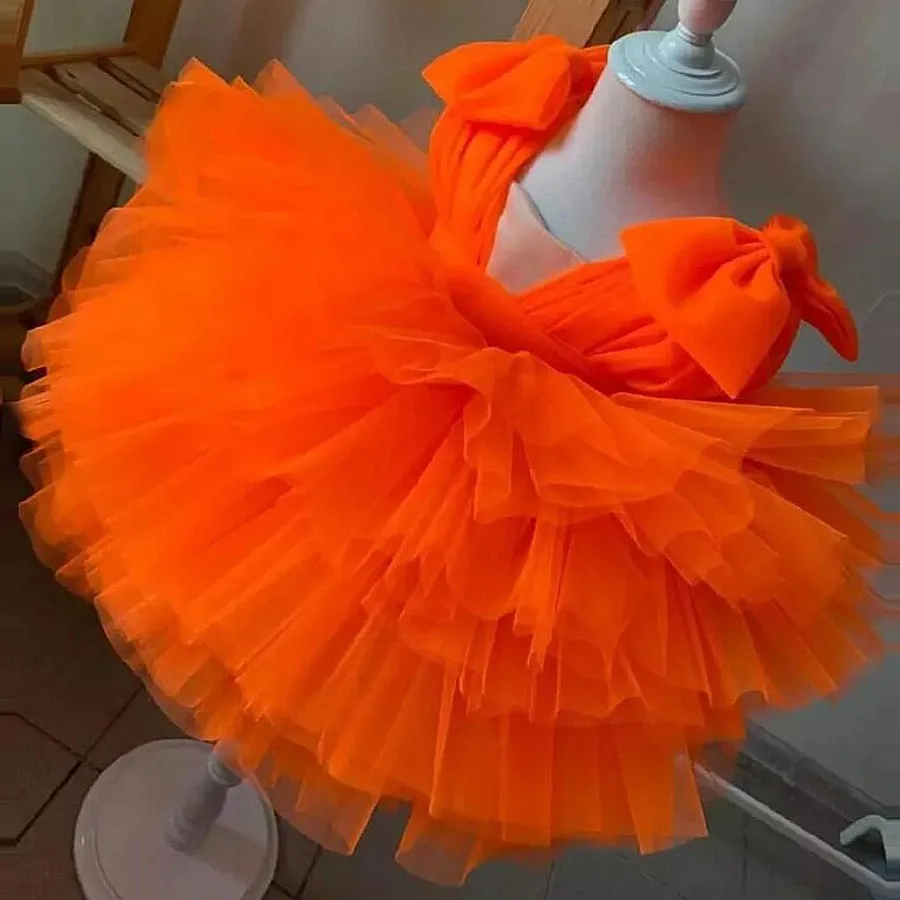 

Toddle Girls Party Dresses Gowns Lush Ruffle Princess Dress for Birthday Kid New Year Costume Long Layered Orange Vestido 10 12T
