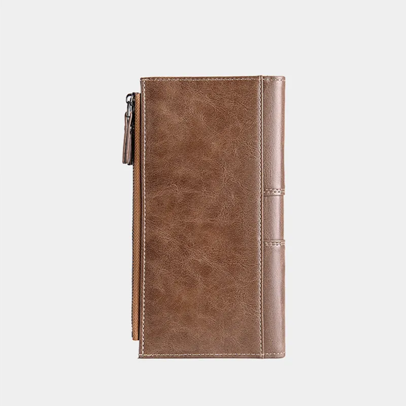 Vintage Soft Leather Men's Long Wallet High Quality Coin Purses Business Credit Card Holder Male Zipper Money Wallet