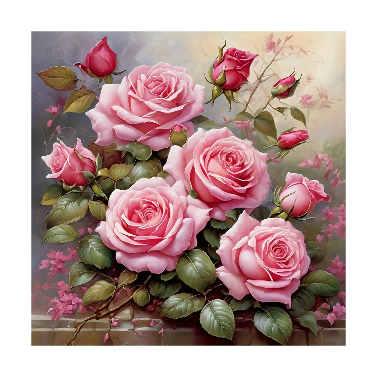 1 Stück 40x40 cm/15,74 Zoll, 11CT/14CT Druck-Kreuzstich-DIY-Set, entspanntes Kreuzstich-Set für Erwachsene Anfänger, rosa Rose