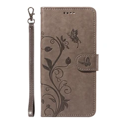 Embossed Flower Design Leather Wallet Flip Case with Card Holder - iPhone 15 Plus (GRAY)