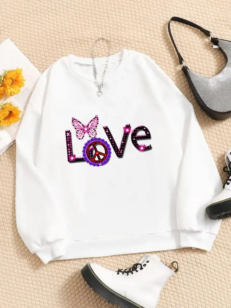 

Love Butter Fly Cute Trend Clothing Lady Long Sleeve Winter Fashion Casual Women Print Fleece Pullovers Graphic Sweatshirts
