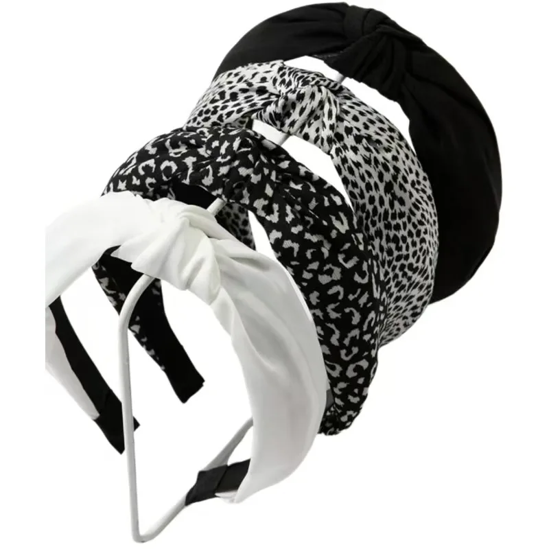 1PC Retro Haarbänder Damen Neue Kreuz Grenze Breite Kante Stirnband Aus Leopard Schwarz Abteilung Knoten Crimp Haarbänder