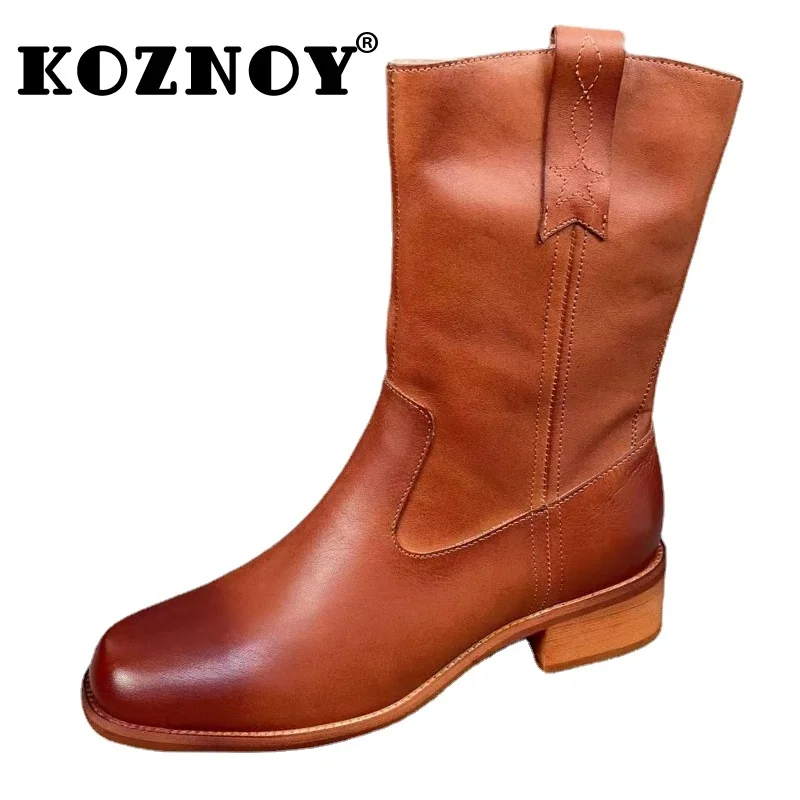 

Koznoy 3cm Natural Cow Genuine Leather Luxury Spring ZIP Women Ladies Designer Fashion Ankle Boots Ethnic Autumn Elegance Shoes