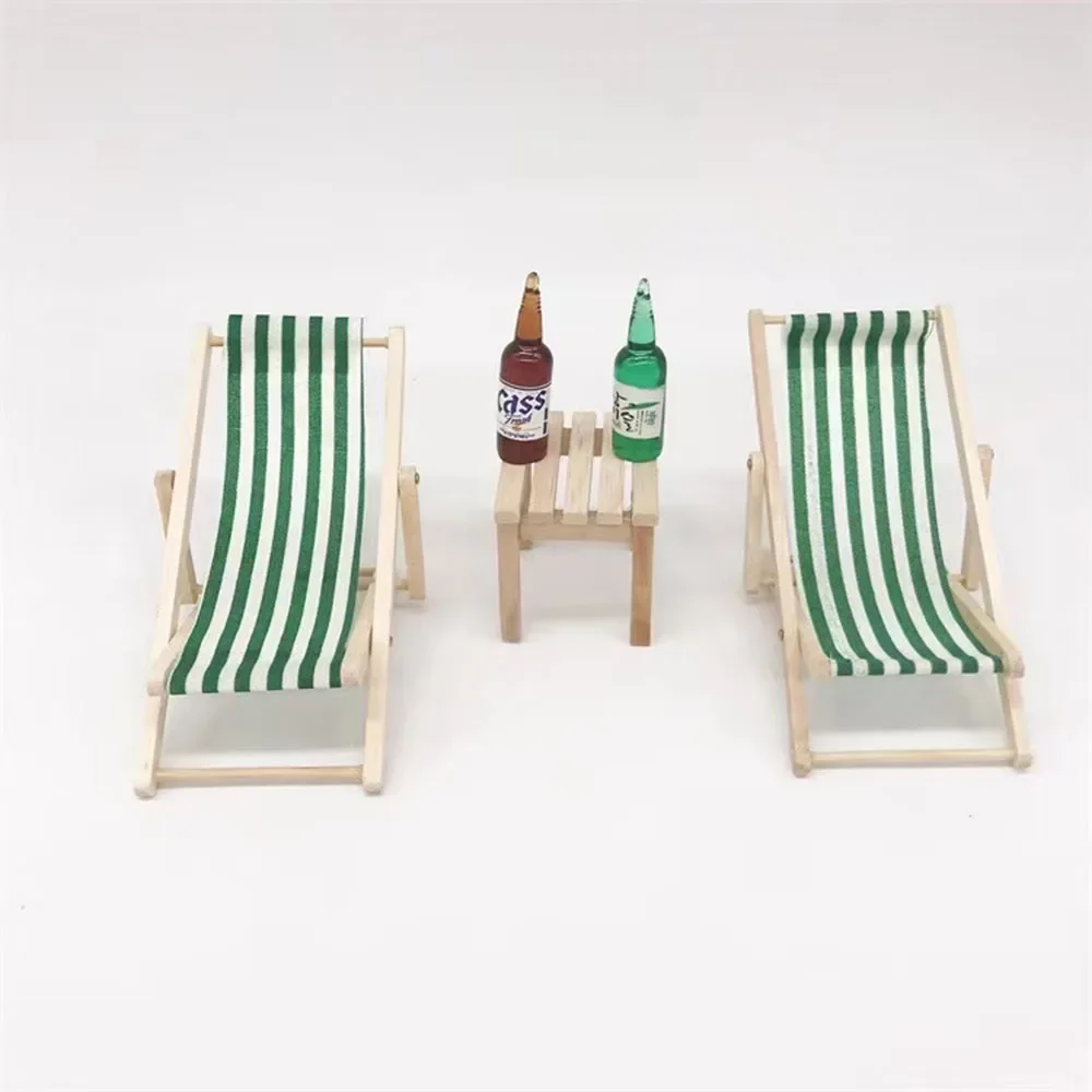 1PC Striped Wooden Lounge Chair DIY Foldable Deckchair Lounge Miniature For Dolls Beach Chair Toy 1:12 Dollhouse Furniture Decor