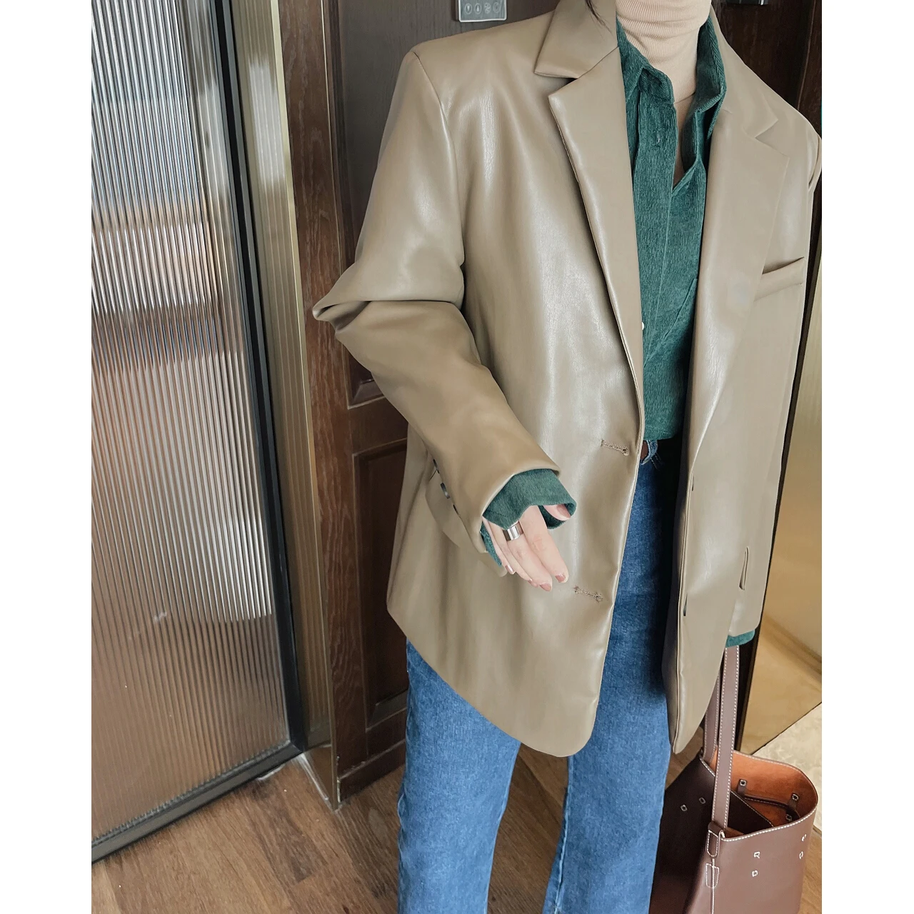 2022 Women Faux Pu Leather Jackets Blazers Trench Coats Y2k Clothes Windbreaker Overcoat Autumn Winter Oem Stylish Chic Outer