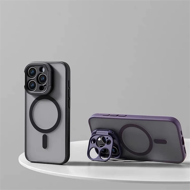 

Simple Lens stand holder Matte Magsafe case for iphone 13 14pro 15 15Pro 14pro max anti-fall case Iphone 15 protective cover