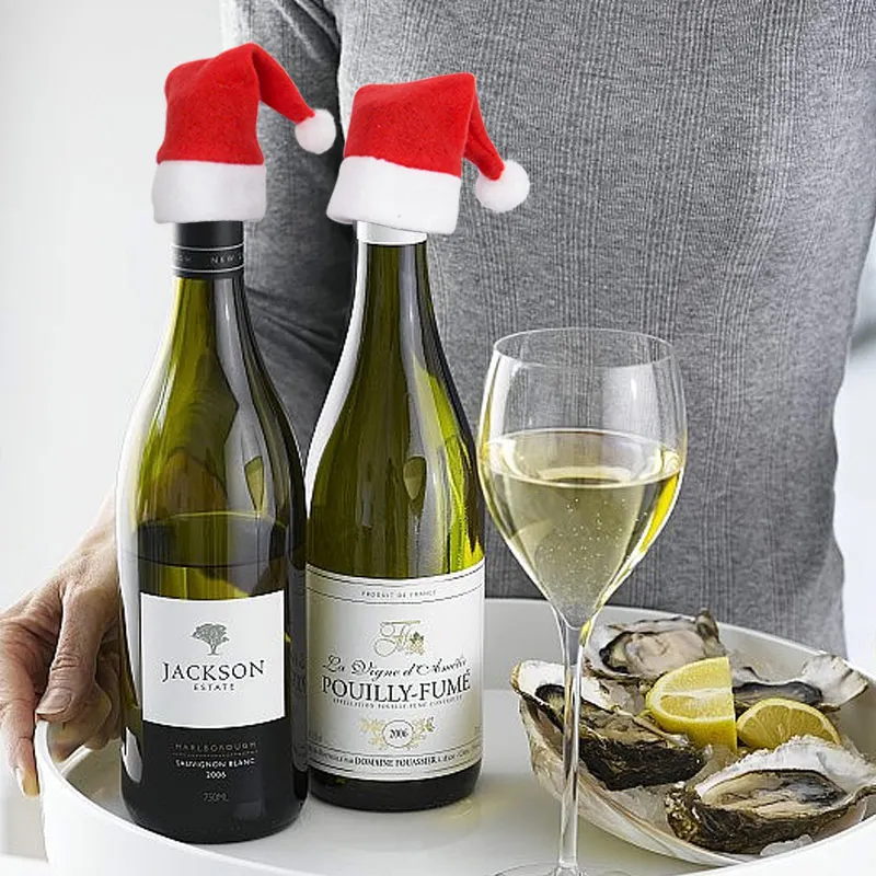 10pcs Mini Christmas Hat Merry Christmas Ornaments Non-woven Santa Hat Party Decoration Gift Wine Bottle Cutlery Cover