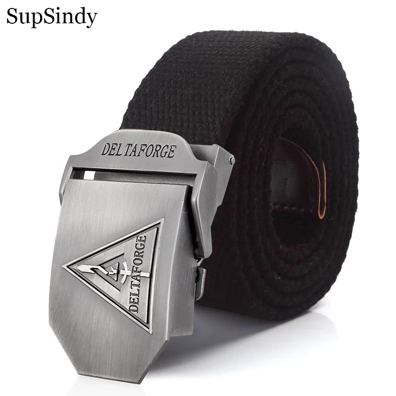 

SupSindy Men Canvas Belt Luxury DELTA FORCE Metal Buckle Army Military Tactical Belts for Men Jeans Waistband Soldier Male Strap