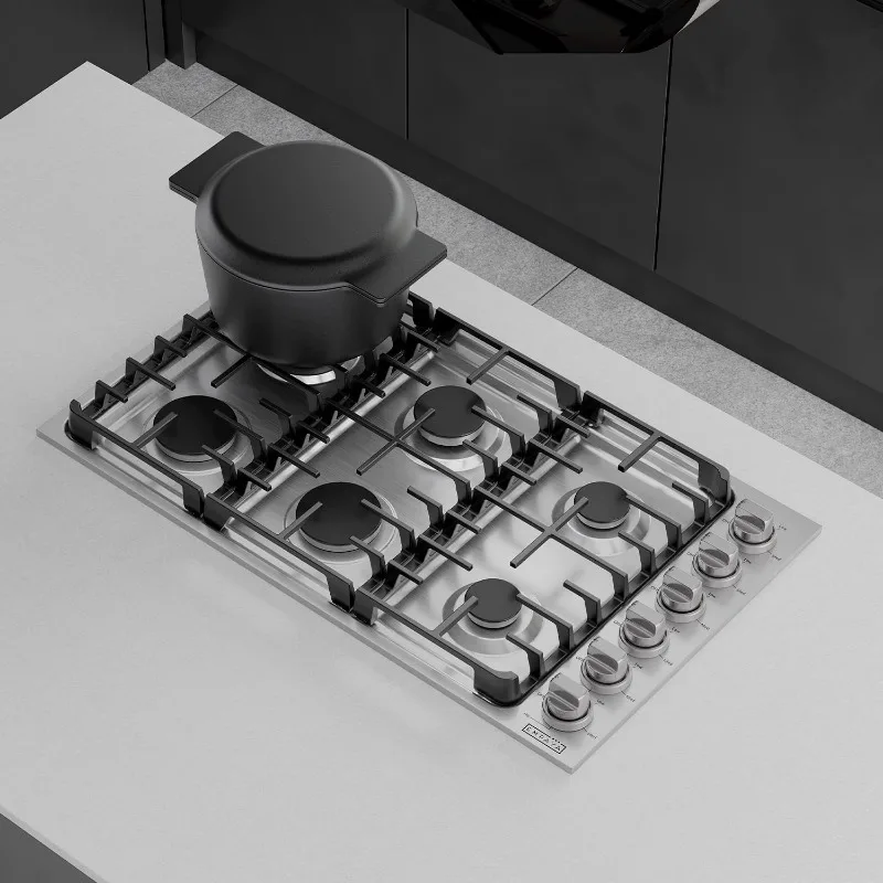 Empava Built-in 36 Cooktop in Stainless Steel with 6 Gas Stove Including Power Burners and Side Control Knobs, 36IN, Silver 5