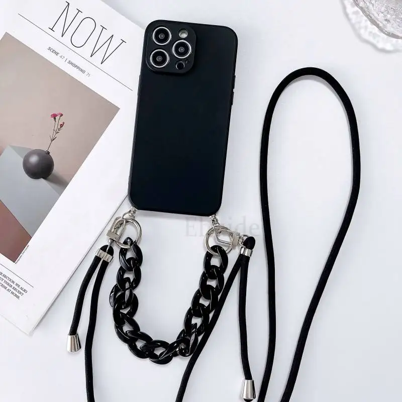 Elegant Marble Agate Chain Crossbody Phone Case with Liquid Silicone Finish