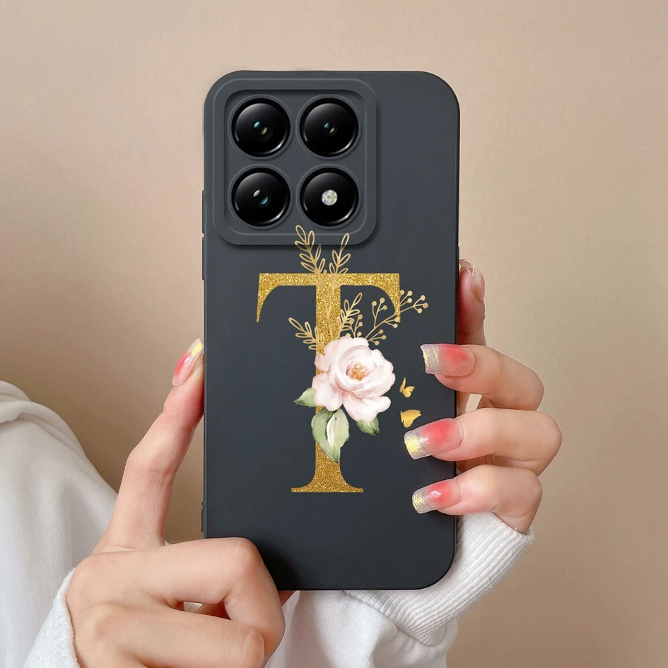 Liquid Soft Silicone Bumper - Pretty Flower Letter Design Anti-Drop Phone Case