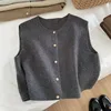 Crew Neck Women's Korean Solid Button Short Sleeve Cardigan Coats Sweater Knitted Sleeveless Ladies Elegant Tanks Bottoming 1