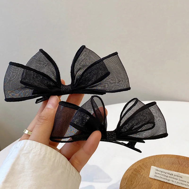 

New Korean Double-layer Black Mesh Bow Hairpin Female Side Clip Liu Haipin Front Headdress Fashion Student Kid Hair Clip Headwea