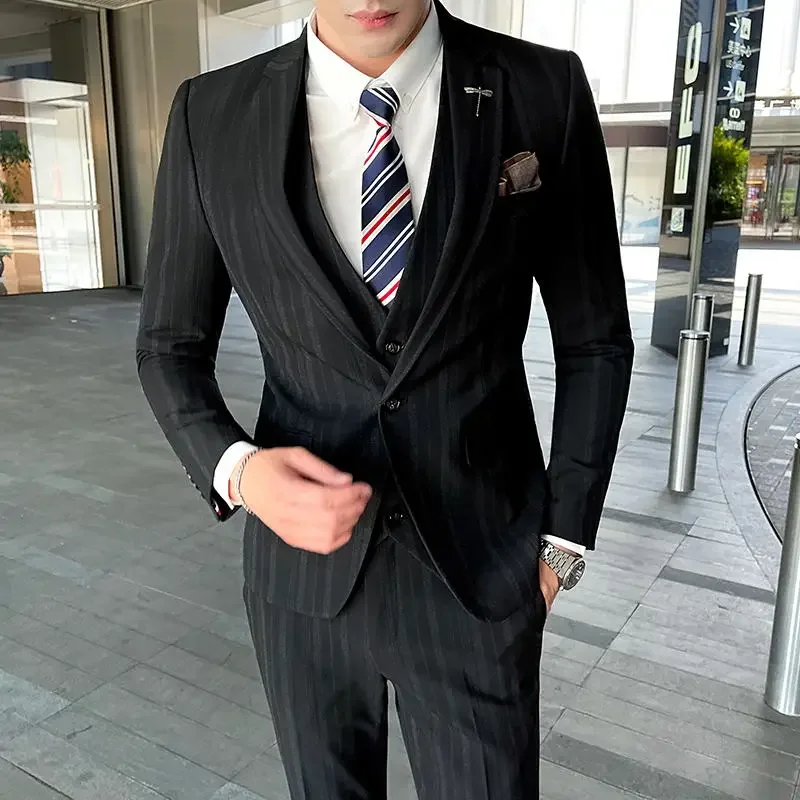 Boutique Men's Elegant Fashion Business Suit 5XL Three-piece Suit
