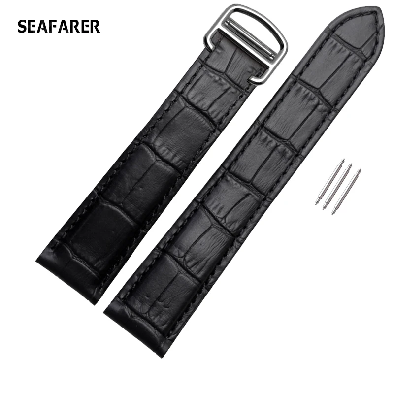 Luxury Leather Watch Strap with Clasp - Black/Brown