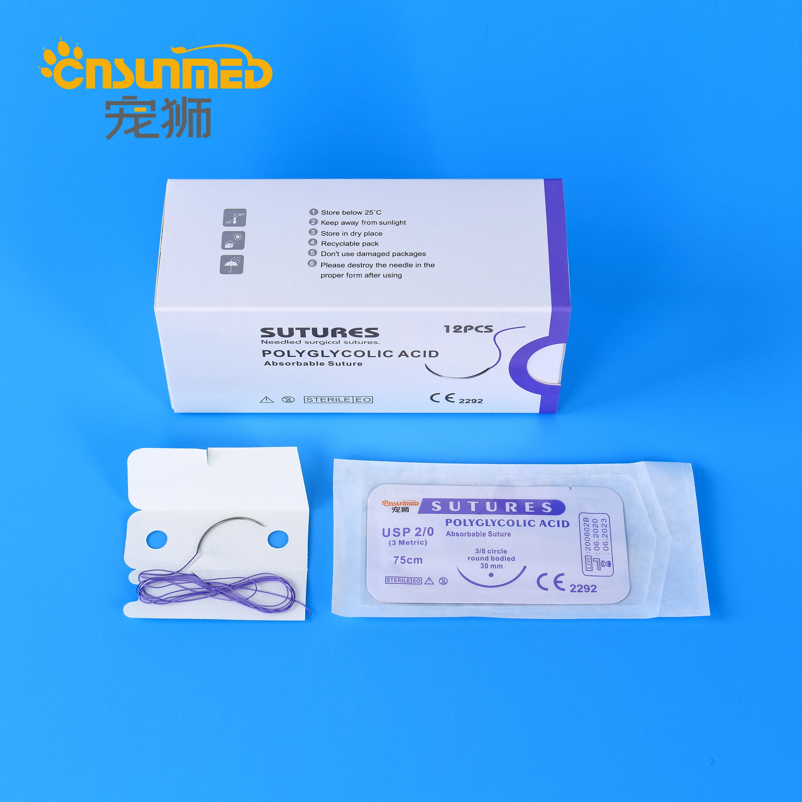 12pcs/Box veterinary sutures with needle 90cm polyglycolic acid PGA sterile for animal pet use
