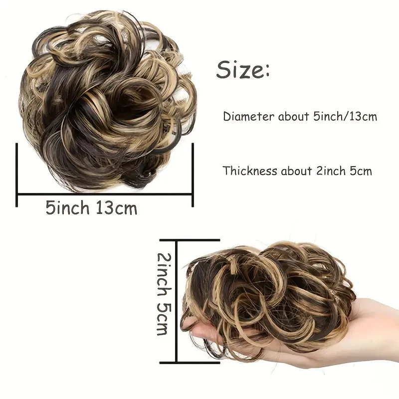 Women's Synthetic Messy Curly Hair Bun with Elastic Rubber Bands High Temperature Fiber Invisible Ponytail Wrap for All Types
