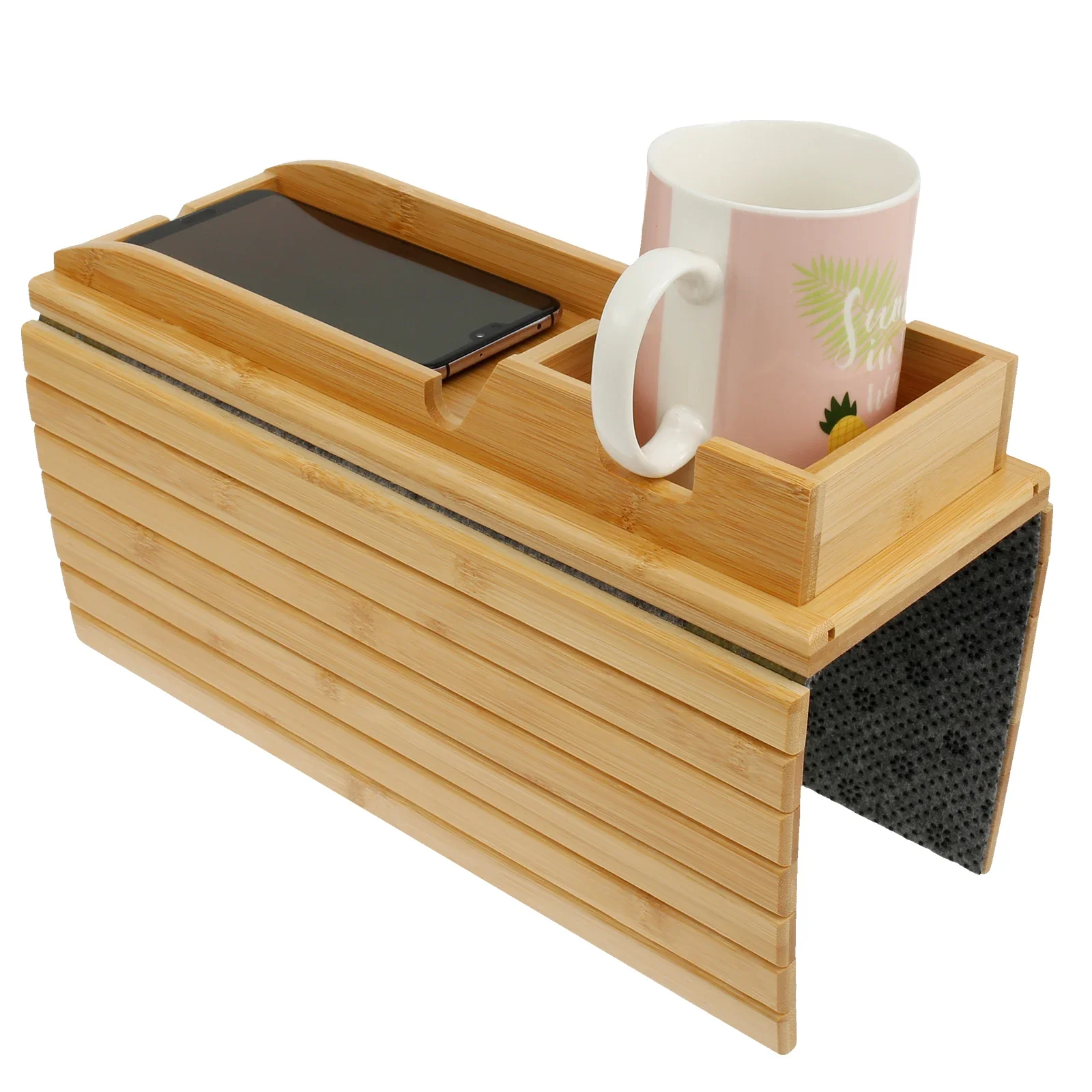 Sofa Tray Bamboo with Wood Remote Control Holder Folding Anti Slip Couch Armrest Cup Holder Detachable for Couch Storage 5
