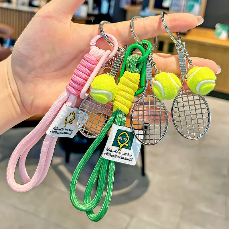 Tennis Hand Rope Keychain Heart Shape Beaded Pendant Bag Charm Couple Accesories Gift