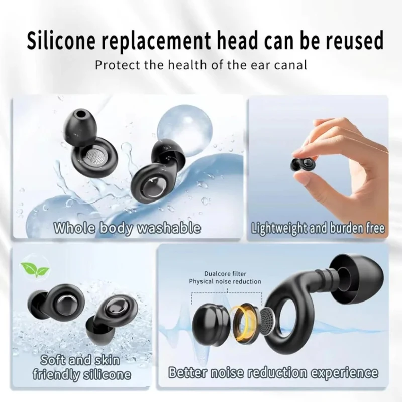 Lot de 50 Bouchons d'Oreilles Antibruit Réutilisables Silicone
