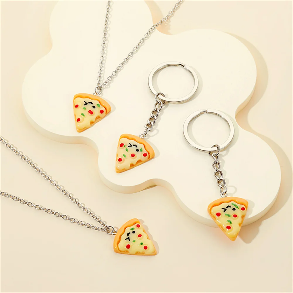 Cute Pizza Pendant Necklace for Women Vintage Pizza Shape Adjustable Necklace Best Friend Charms Keychain Jewelry Gift 4