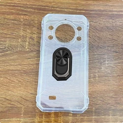 Durable Soft TPU Silicone Case with Back Finger Ring and Bracket for Case & Holder (Transparent C Black)