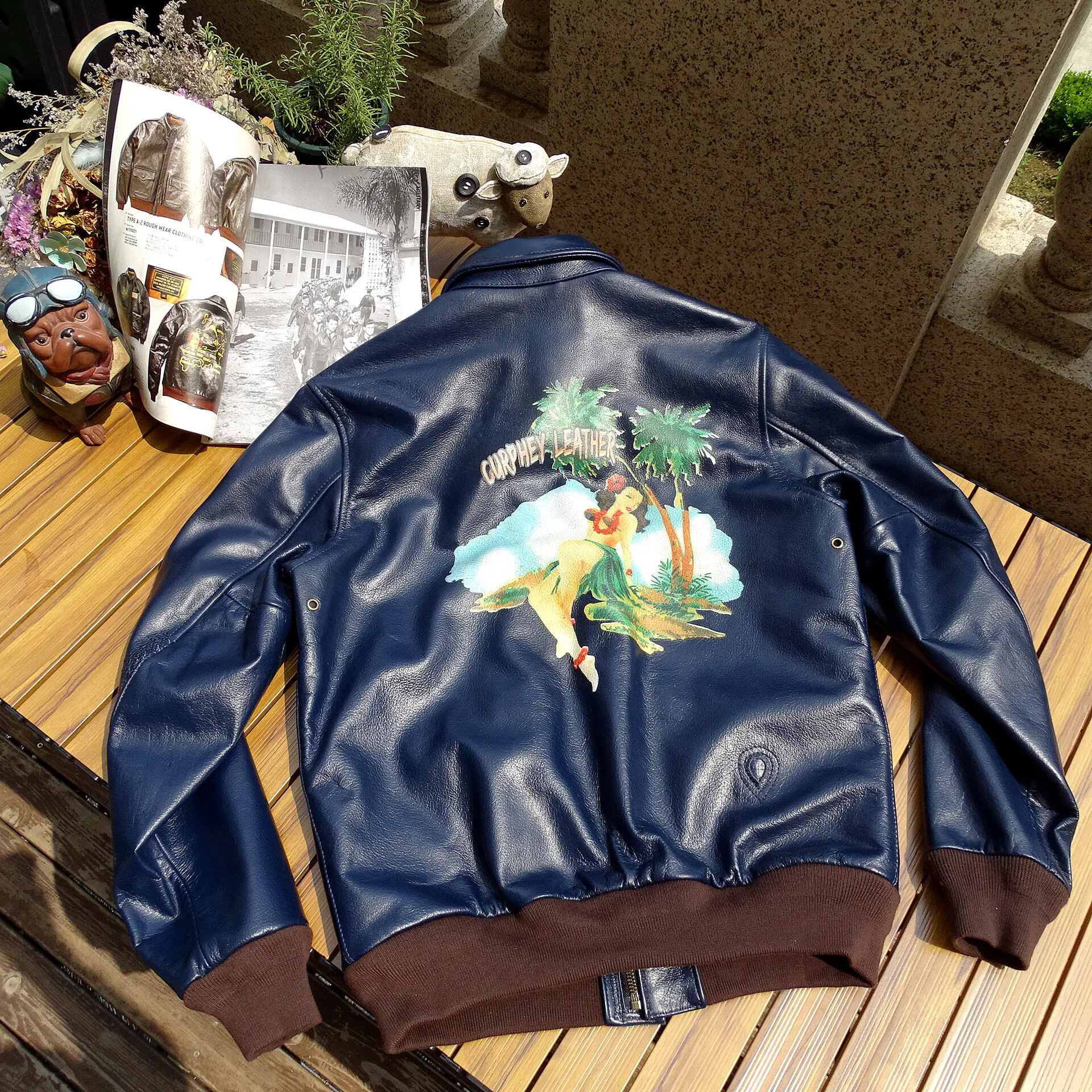 Description Picture 3 of itemA2 Flight Leather Jacket Cowhide Print Distressed Slim Fit Military Style Vintage Clothes for Men