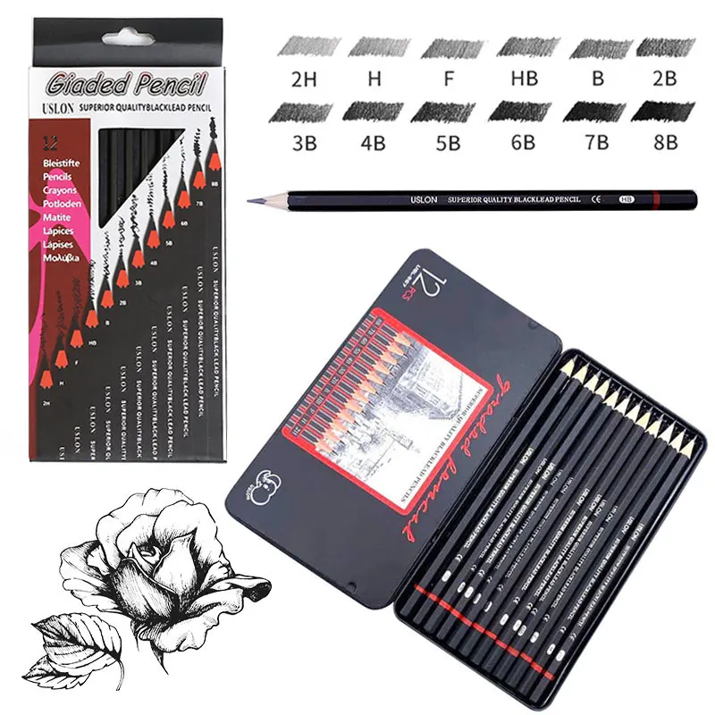 12Pcs Set 2H-8B Sketch Pencil 2H H F HB B 2B 3B 4B 5B 6B 7B 8B Soft Medium Hard Graphite Lead Wooden Hex Handle For Art Drawing sakura sketch pencils 12pcs soft medium hard charcoal drawing charcoal pencils school stationery