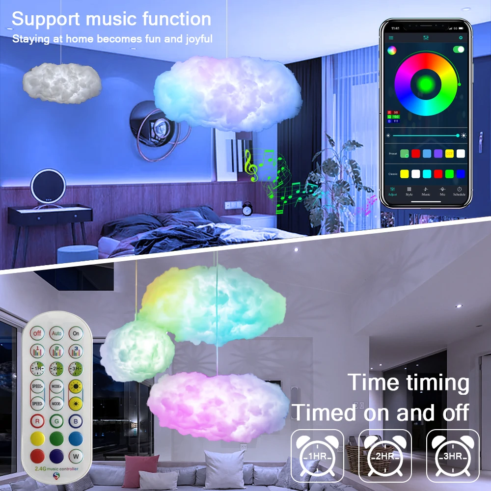 nite light LED Cloud Lightning Light for Bedroom Thunder Effect Cotton Lamp Decoration for Room  Night Club Fairy Colorful RGB Music Sync portable night light