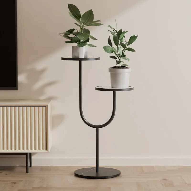 Iron Floor Storage Rack, Cream Anti-Stain Flower Stand, Rust-Resistant Durable Support, Heavy-Duty Plant Rack with Stone Base