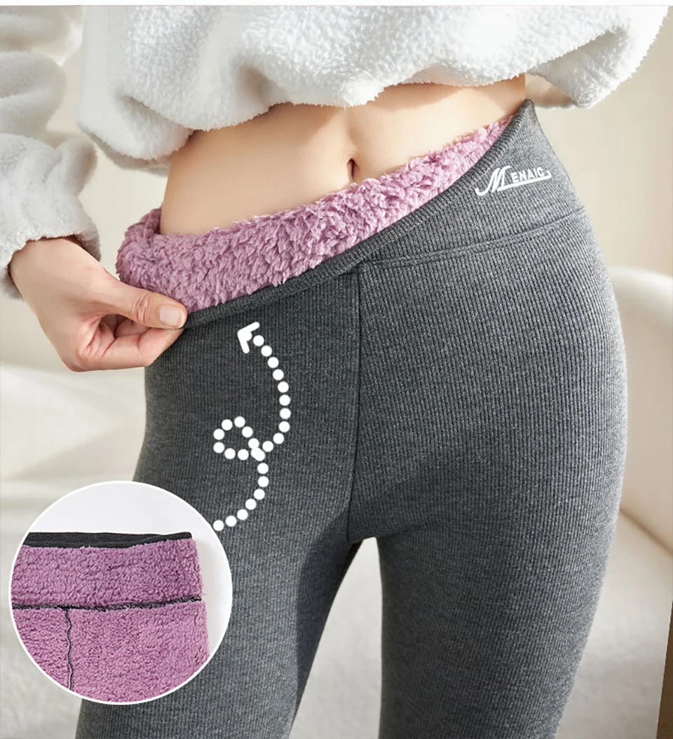Plus-Size Women's High-Waist Fleece-Lined Ribbed Leggings