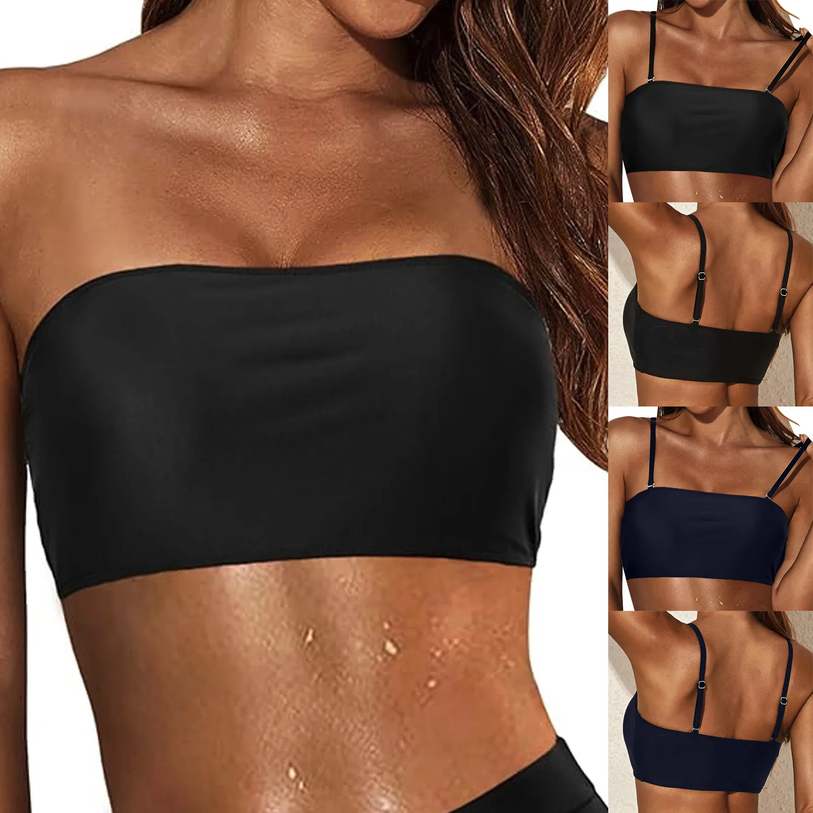 

Women Removable Shoulder Strap Swimwear Tops Strapless Bikini Top Bandeau Swim Top Tube swiming Bandage Female Bathing Suit