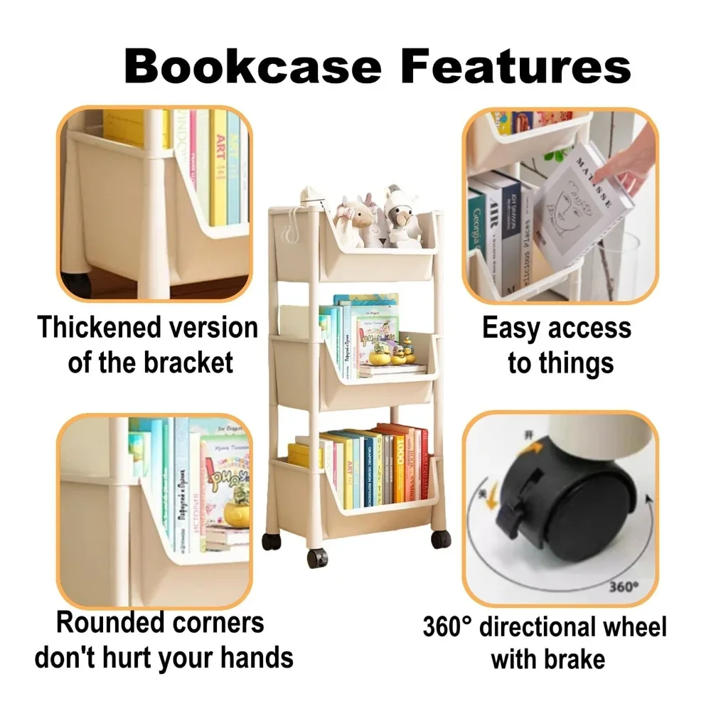 Children's Bookcases Rack Furniture With Wheels Removable Small Bookshelves With Wheels Cart Home Toy Storage Reading Shelves 3