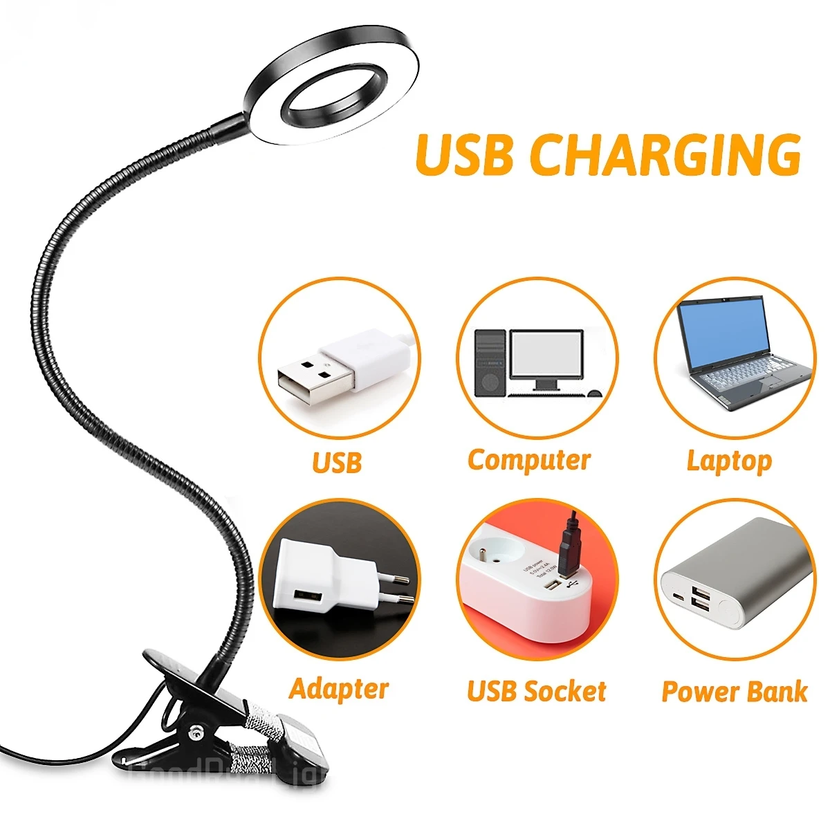 유연한 LED 수직 조명 책상 램프, 데스크탑 작업 쓰기 램프, 침실 조정 가능한 클램핑 침대 조명, 쓰기 독서 램프