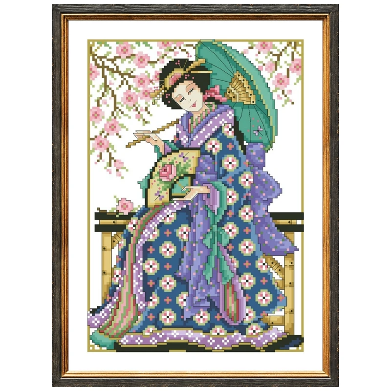 Cross stitch kit Japanese girl cross stitch kit 18ct 14ct 11ct unprint canvas cotton thread counted needlework thread embroidery set