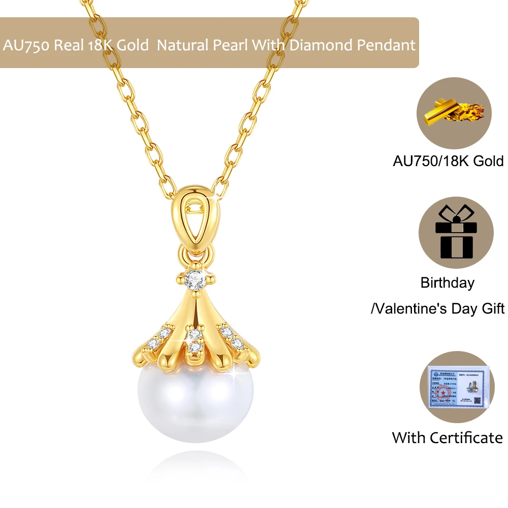 Ciondolo collana in oro 18 carati perla naturale AU750 ciondolo in oro giallo con diamante regalo di gioielleria da donna con certificato