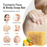Savon nettoyant au citron et au curcuma, 100g, particules givrées pour le corps, savon fait à la main, élimine la saleté avec de l'huile essentielle naturelle brillante 5