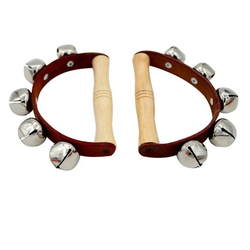 Orff instruments 5-Bells Stick Shaker Percussion instrument Leather+wooden hand bell Dance props baby rammelaars handvat gifts